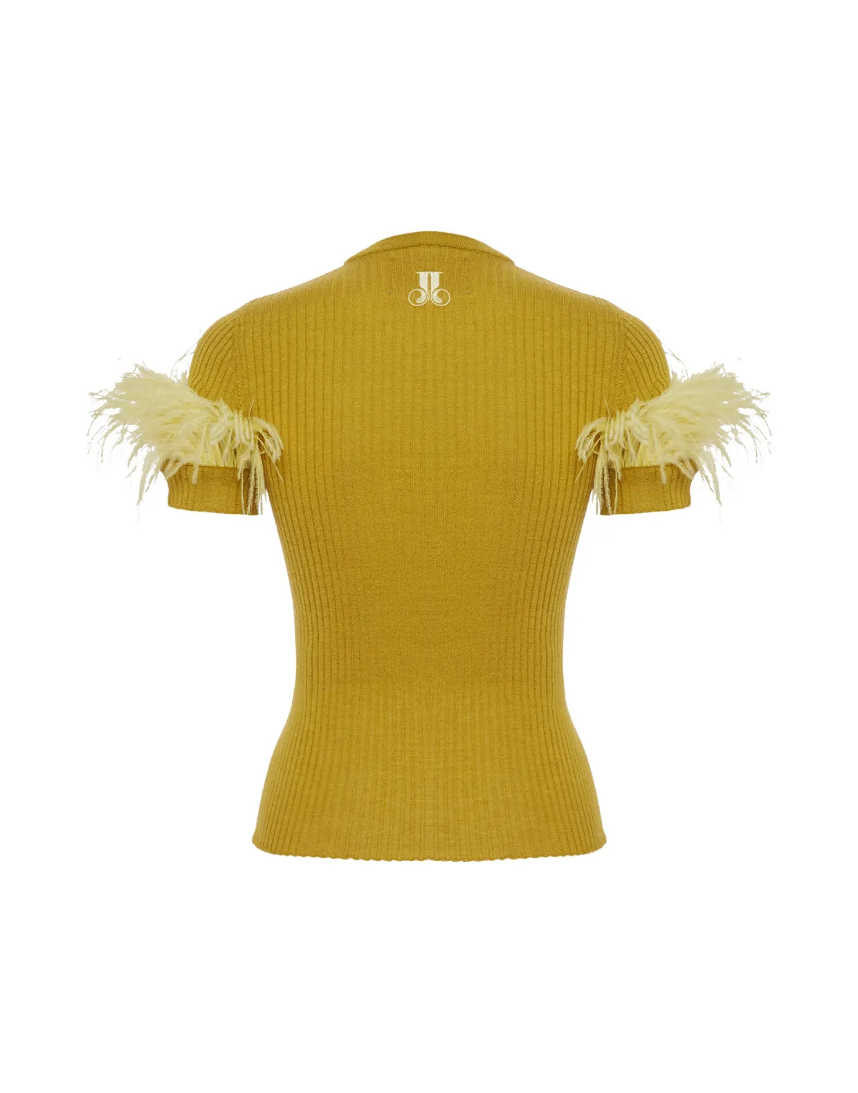 High Kick TeeLime in Ribbed Silk Cashmere With Feathers