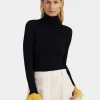 High Kick TopBlack in Ribbed Silk Cashmere With Feathers