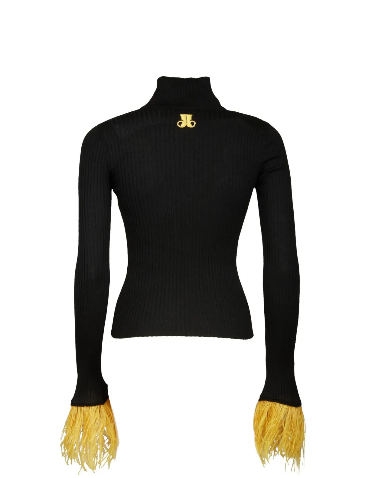 High Kick TopBlack in Ribbed Silk Cashmere With Feathers