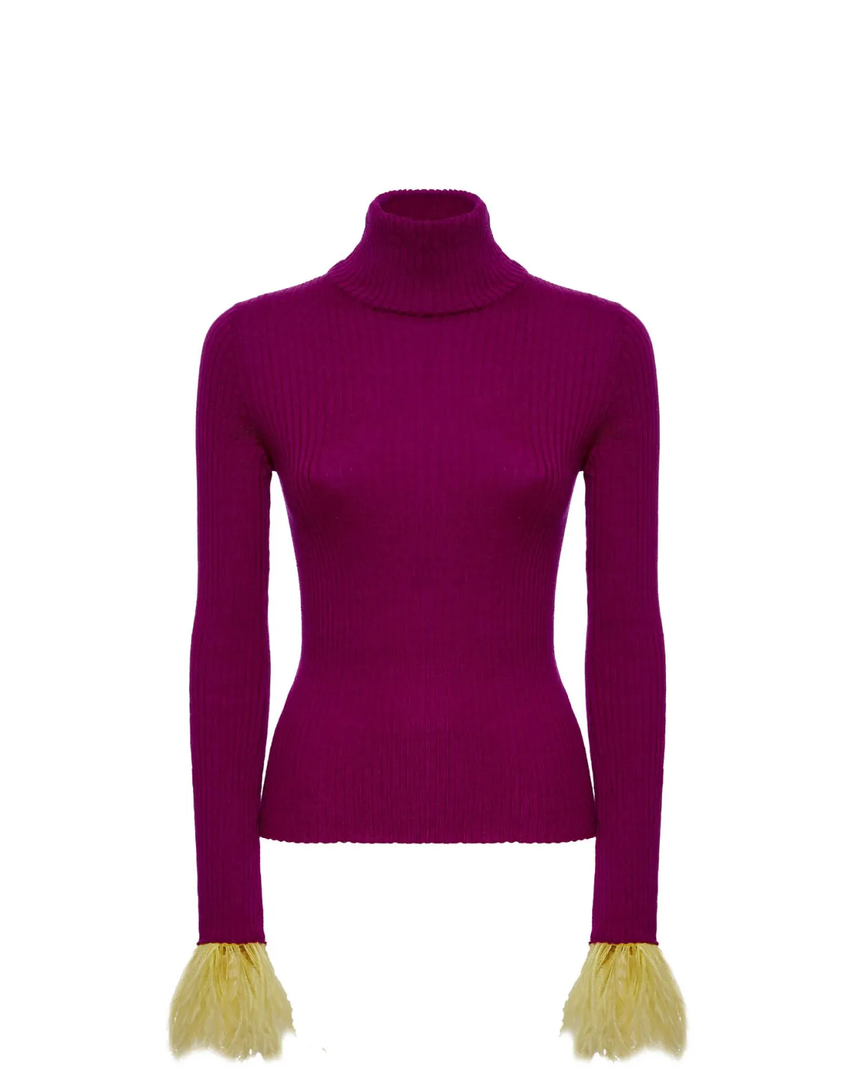 High Kick TopPurple in Ribbed Silk Cashmere With Feathers