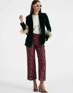 Keaton JacketBlue Petrol in Velvet With Feathers