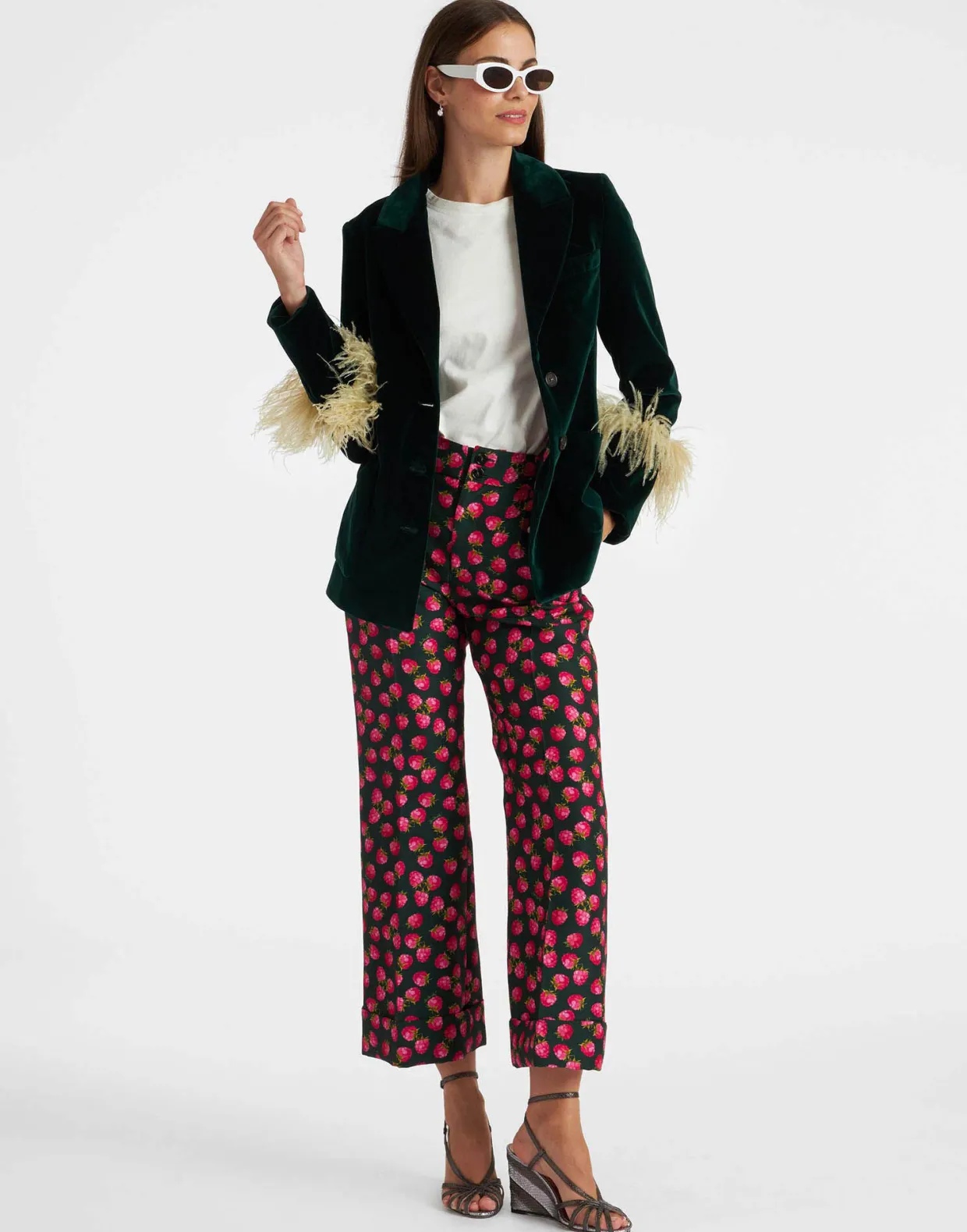 Keaton JacketBlue Petrol in Velvet With Feathers