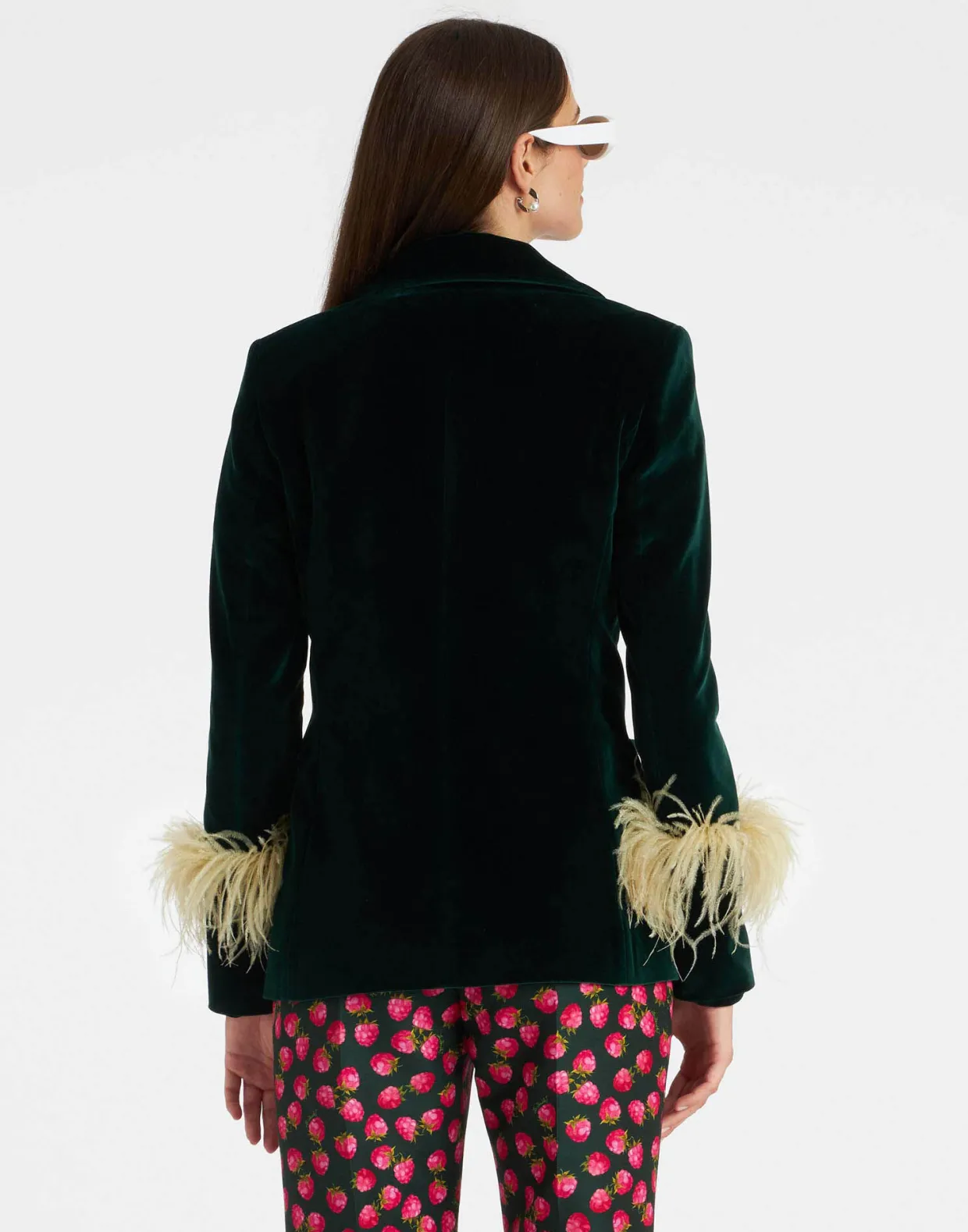Keaton JacketBlue Petrol in Velvet With Feathers