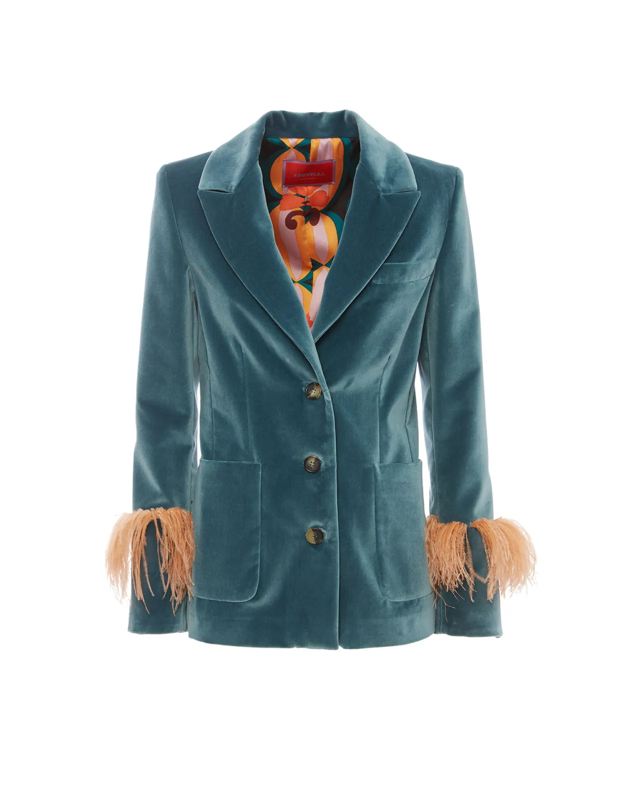 Keaton JacketLight Blue in Velvet With Feathers