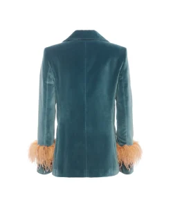Keaton JacketLight Blue in Velvet With Feathers