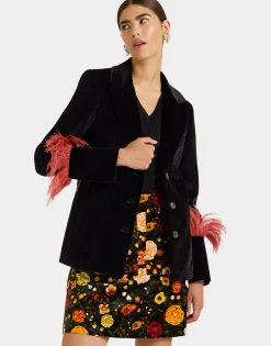 Keaton JacketSolid Black in Cotton Velvet With Feathers