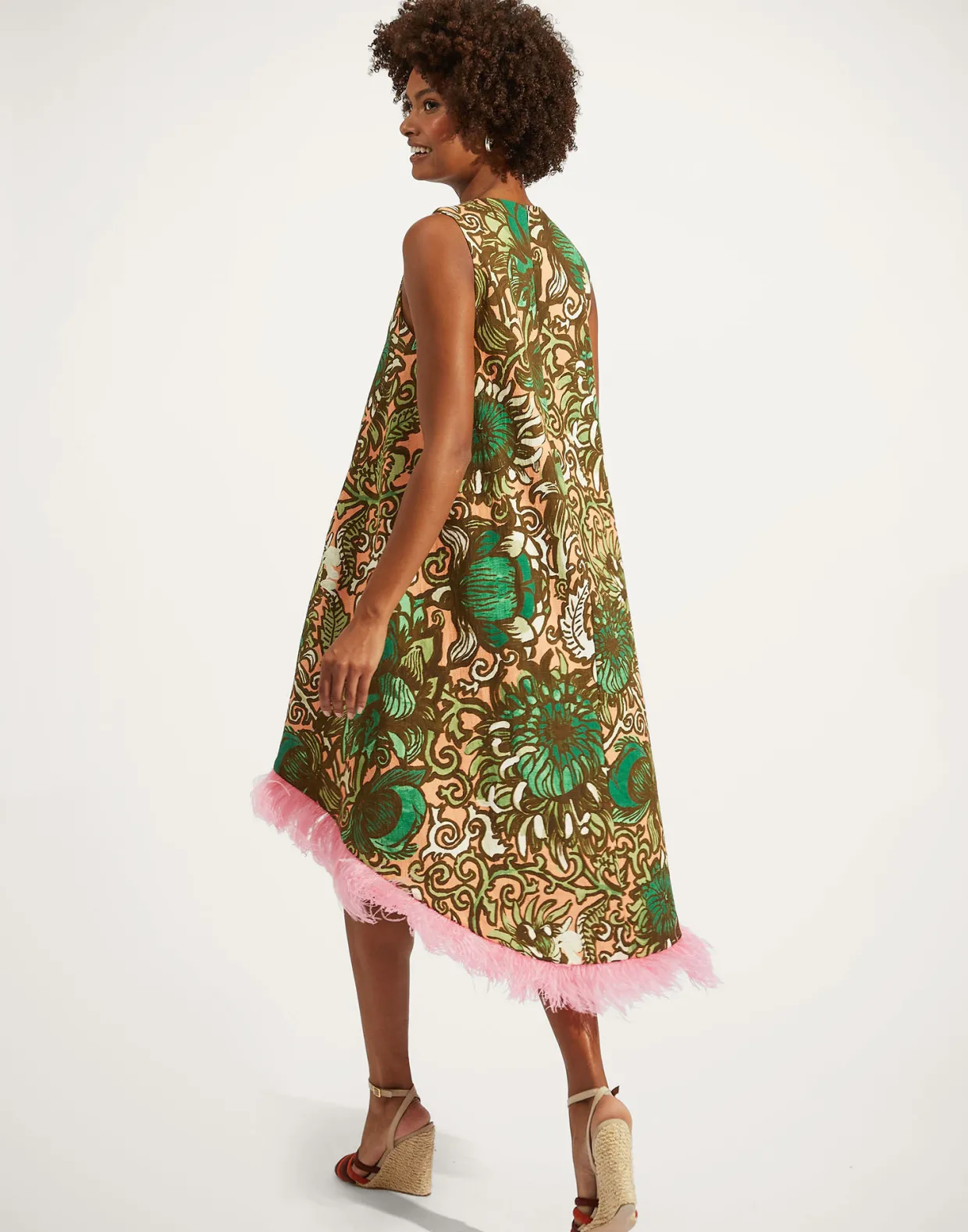 La Scala High Dress (With Feathers)Anemone Pink in Shot Cotton