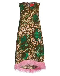 La Scala High Dress (With Feathers)Anemone Pink in Shot Cotton