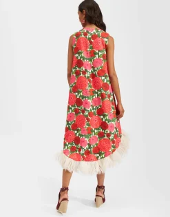 La Scala High Dress (With Feathers)Pink Dahlias in Shot Cotton