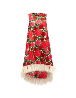 La Scala High Dress (With Feathers)Pink Dahlias in Shot Cotton