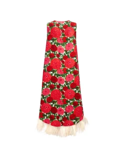 La Scala High Dress (With Feathers)Pink Dahlias in Shot Cotton