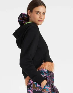 La Scala HoodieBlack in Heavy Jersey With Feathers
