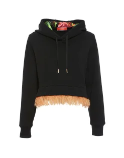 La Scala HoodieBlack in Heavy Jersey With Feathers