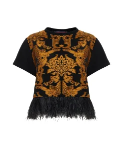La Scala TeeCherubs Black in Fil Coupé With Feathers