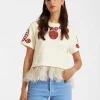 La Scala TeeMedallion Plac&eacute;e Cream in Heavy Jersey With Feathers