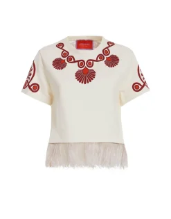 La Scala TeeMedallion Placée Cream in Heavy Jersey With Feathers