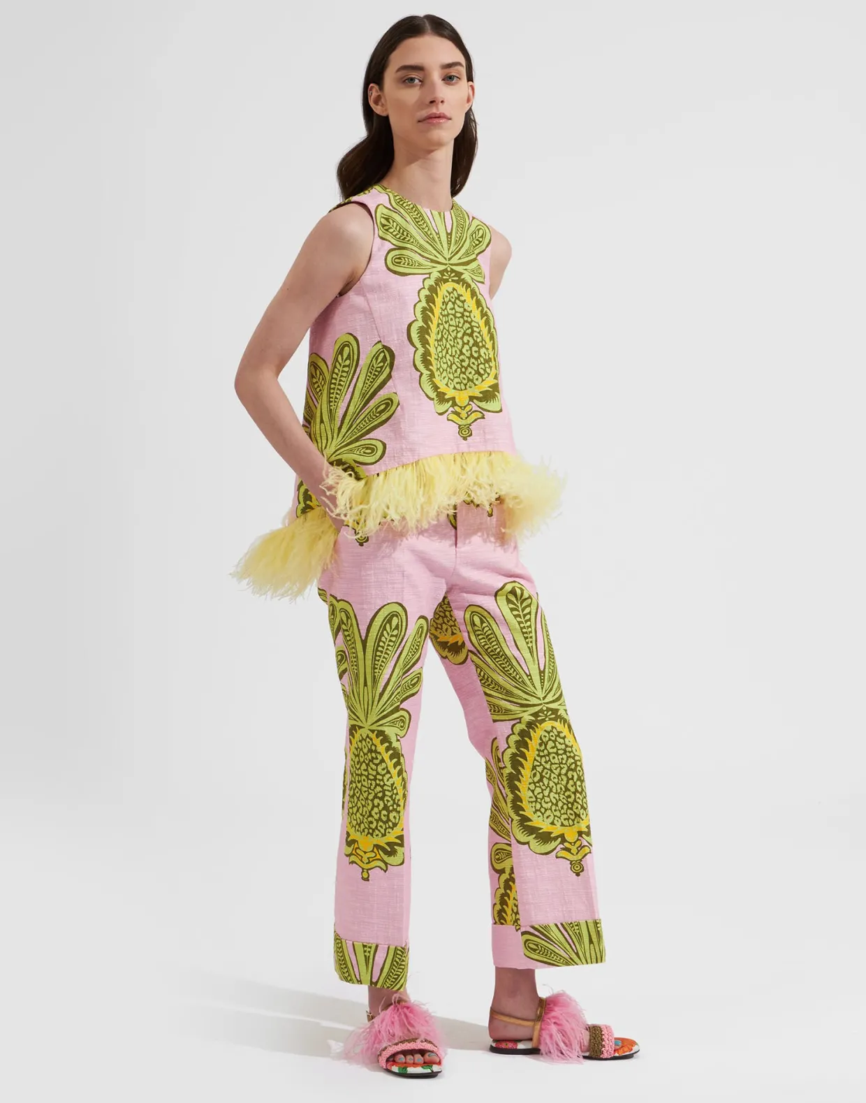 La Scala Top (With Feathers)Big Pineapple Pink in Shot Cotton