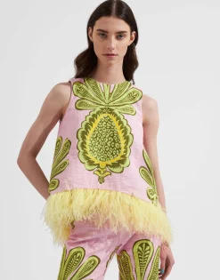 La Scala Top (With Feathers)Big Pineapple Pink in Shot Cotton