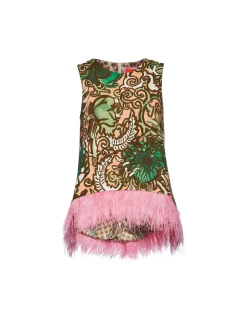La Scala Top (With Feathers)Anemone Pink in Shot Cotton