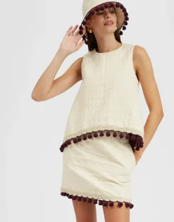 La Scala TopCreamy in Jacquard With Tassels