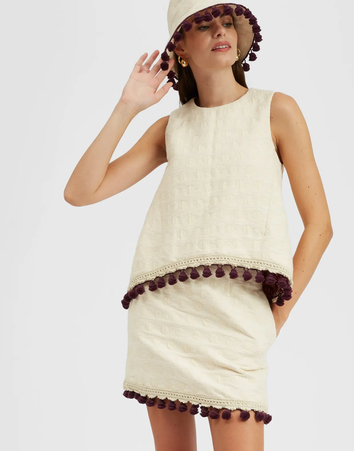 La Scala TopCreamy in Jacquard With Tassels