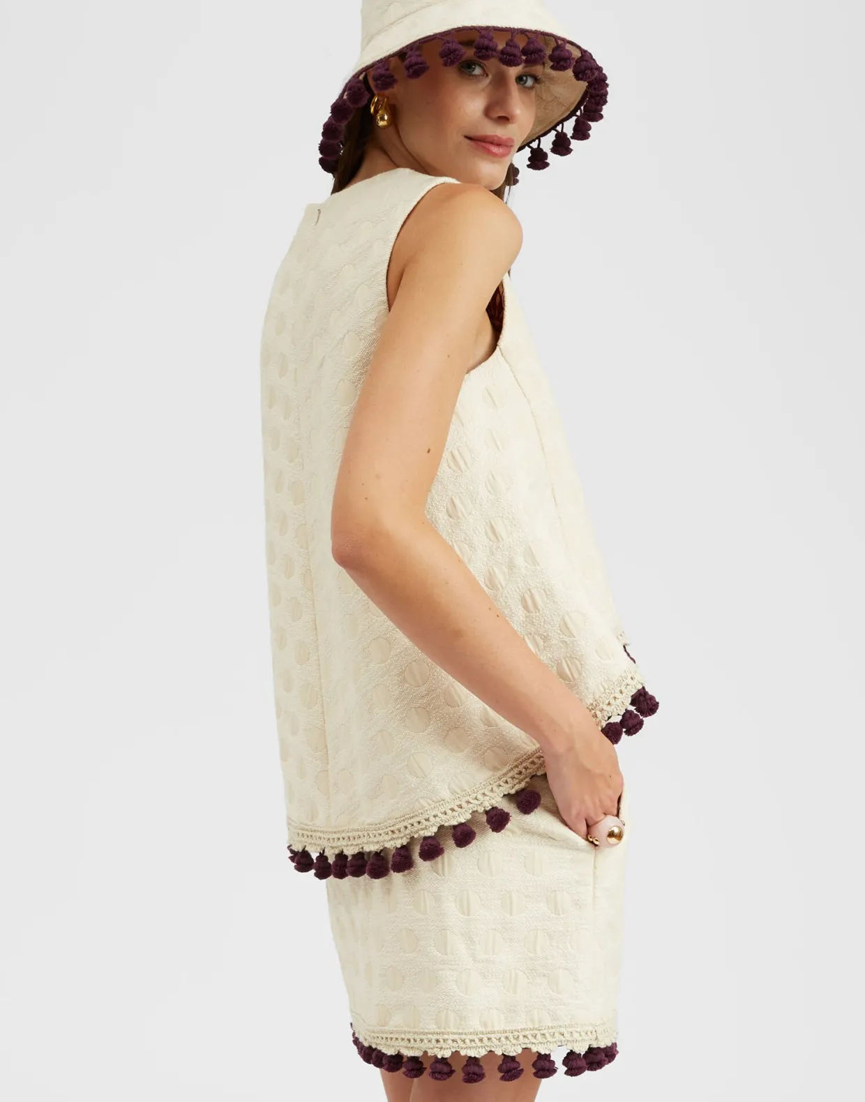 La Scala TopCreamy in Jacquard With Tassels