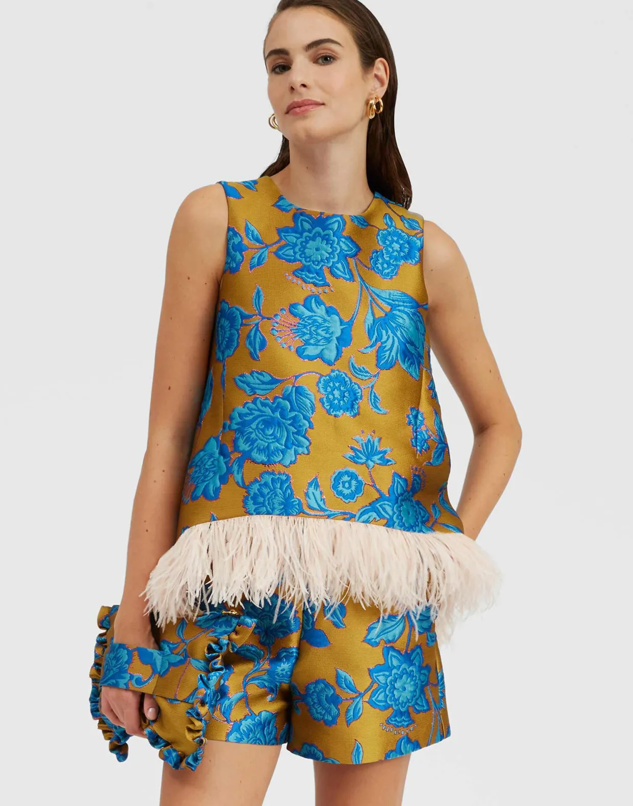 La Scala TopHottie Turquoise in Jacquard With Feathers
