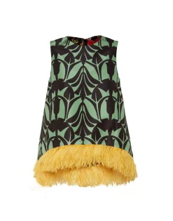 La Scala TopPapyrus Green in Faille With Feathers
