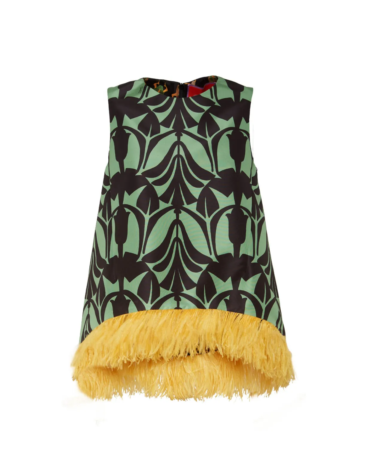 La Scala TopPapyrus Green in Faille With Feathers