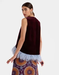 La Scala TopSolid Burgandy in Cotton Velvet With Feathers