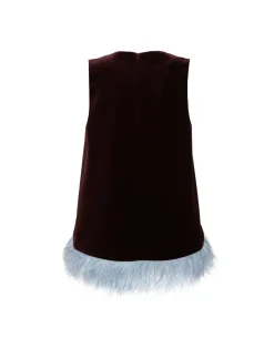 La Scala TopSolid Burgandy in Cotton Velvet With Feathers