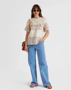 Lacey House T-ShirtSolid White Smoke in Embroidered Cotton