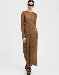 Lacey Long Sleeve Swing DressMilitary Green in Cotton Lace