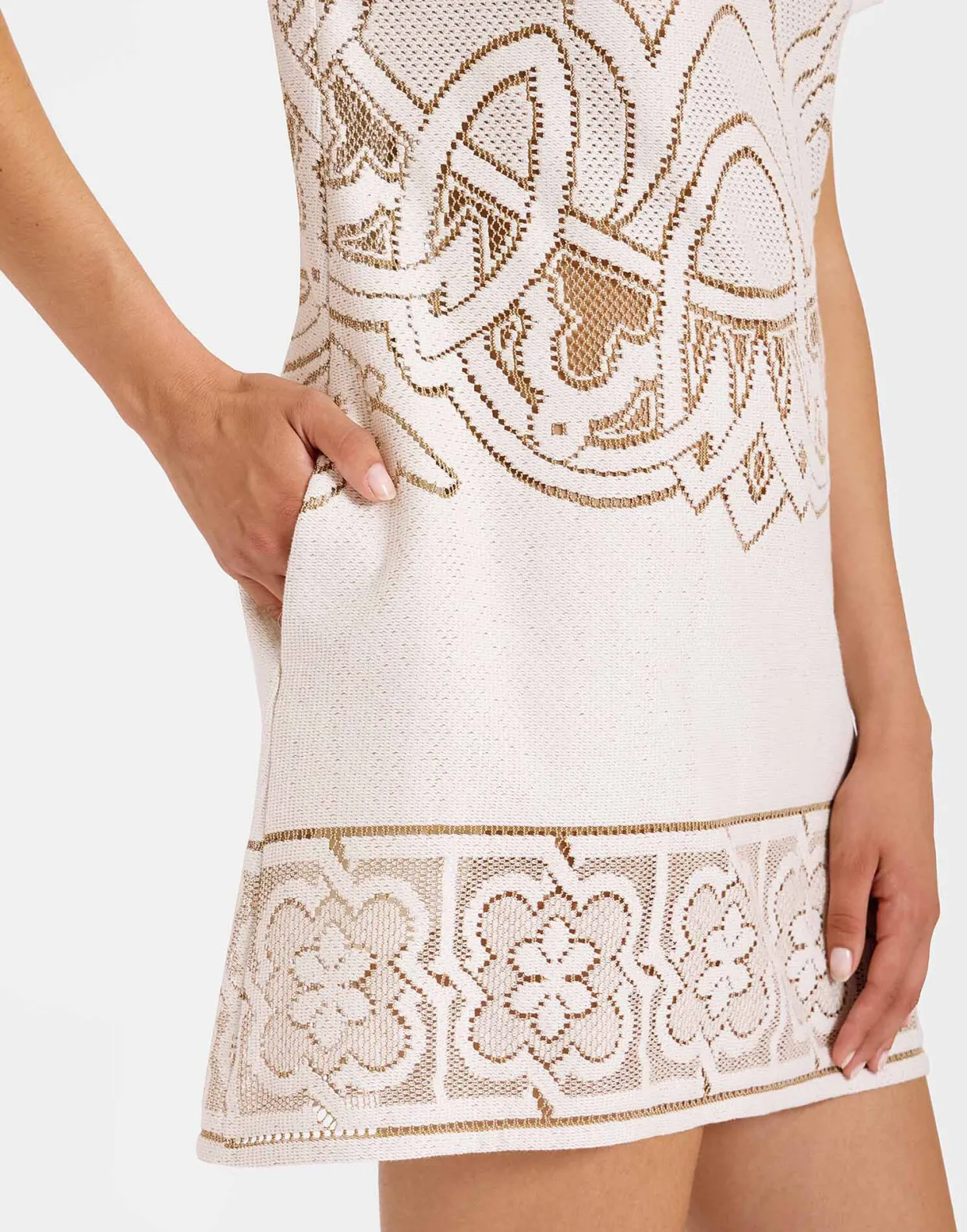Lacey Mini Swing DressSolid White Smoke in Embroidered Cotton