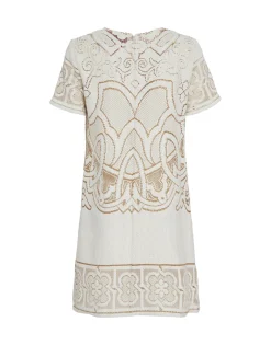 Lacey Mini Swing DressSolid White Smoke in Embroidered Cotton