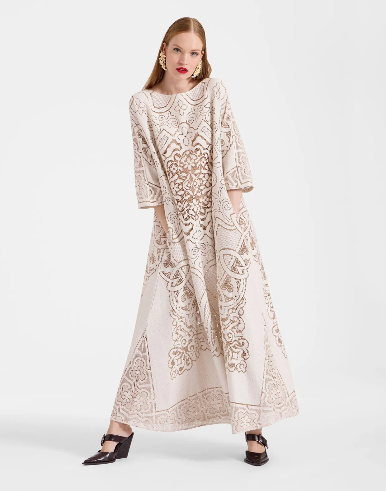 Lacey Muumuu DressSolid White Smoke in Embroidered Cotton