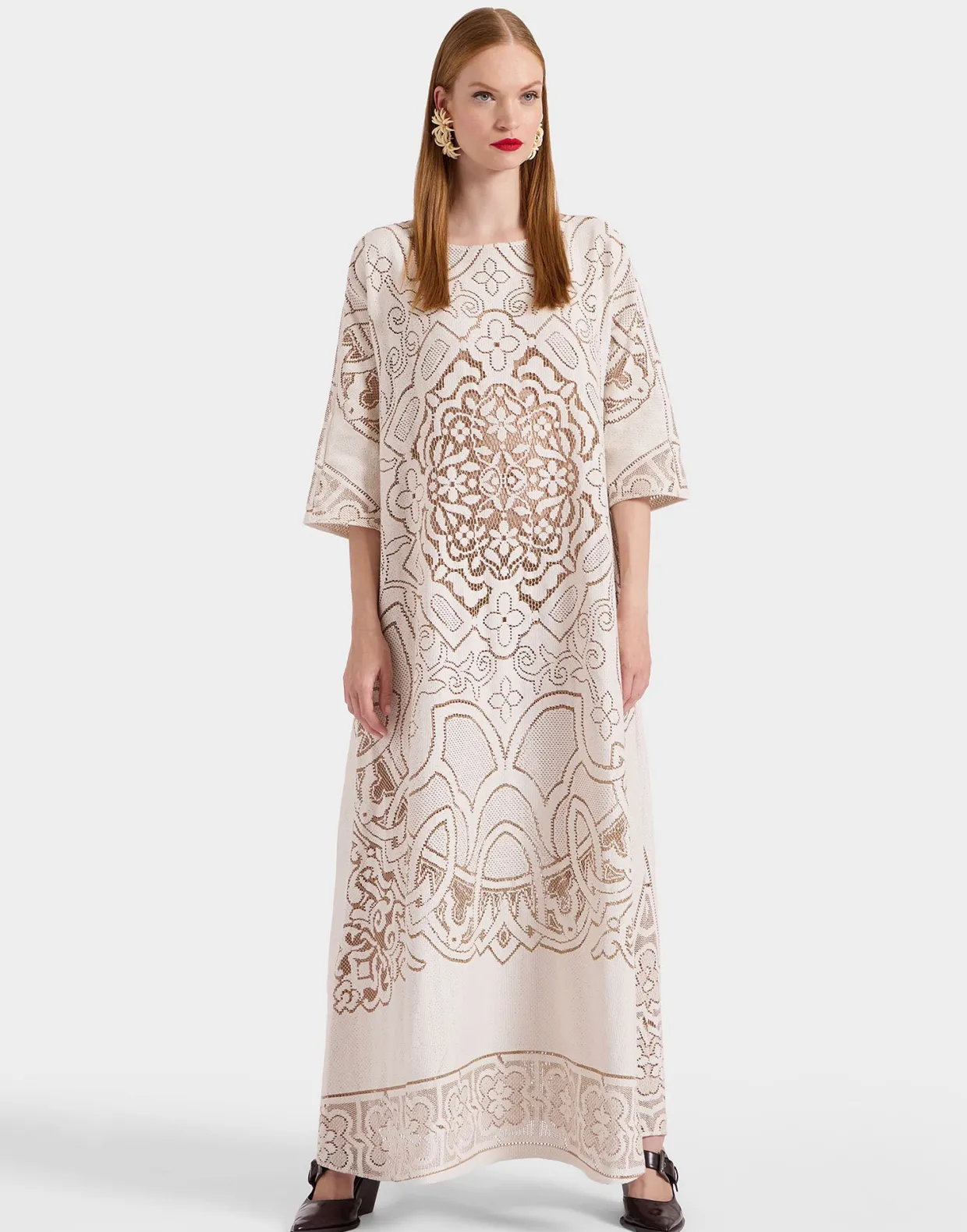 Lacey Muumuu DressSolid White Smoke in Embroidered Cotton
