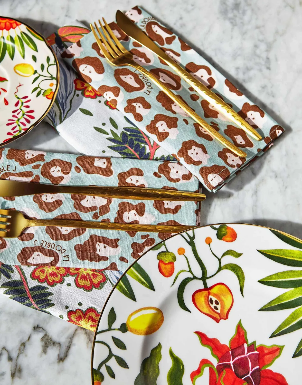 Large Napkins Set Of 2Lady Leopard Acqua in Linen