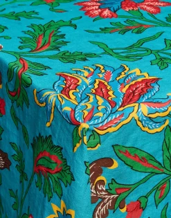 Large Tablecloth (180x350)Dragon Flower Turchese in Linen