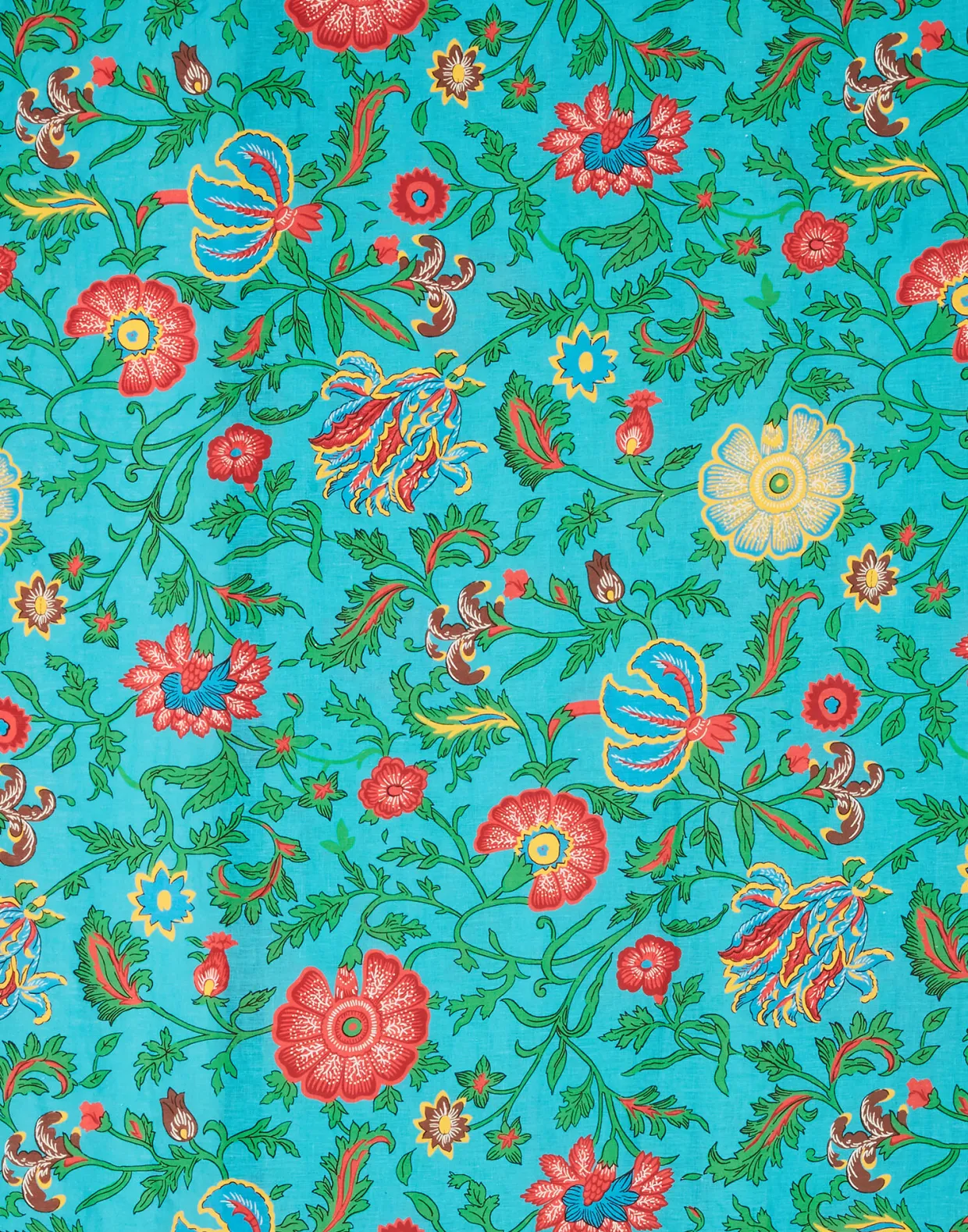 Large Tablecloth (180x350)Dragon Flower Turchese in Linen