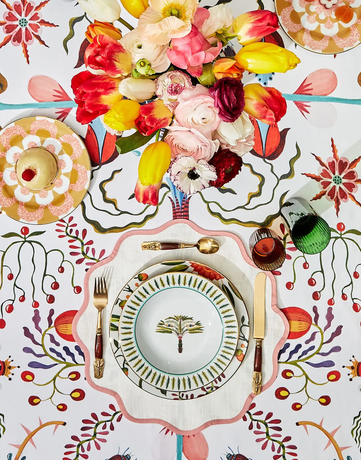 Large TableclothWhite Turning Tulips in Linen