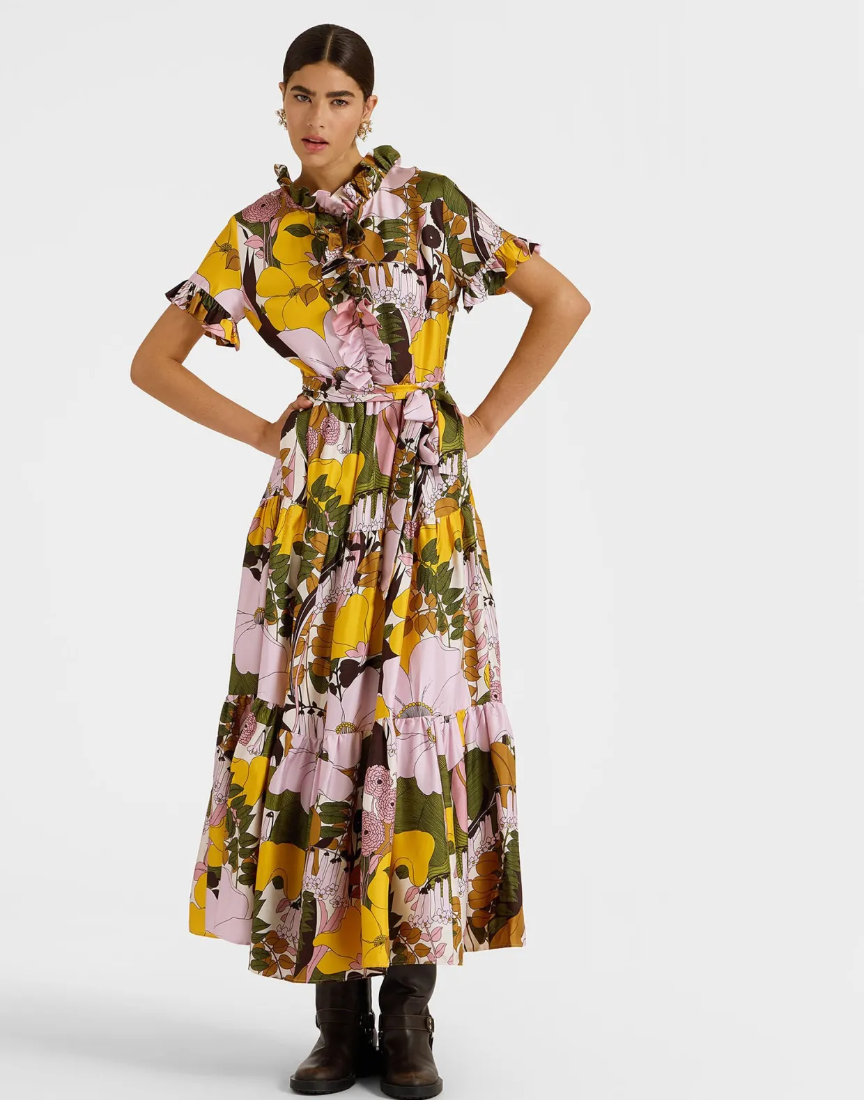 Long And Sassy DressBig Flower Rose in Silk Twill