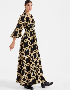 Long Camerino DressTackle Black in Crepe De Chine Silk