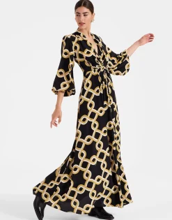 Long Camerino DressTackle Black in Crepe De Chine Silk