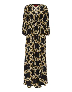 Long Camerino DressTackle Black in Crepe De Chine Silk