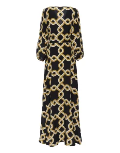 Long Camerino DressTackle Black in Crepe De Chine Silk
