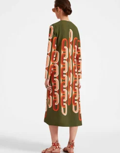 Long Sleeve Midi Swing DressPrometheus Plac&eacute;e Camouflage in Sabl&eacute;