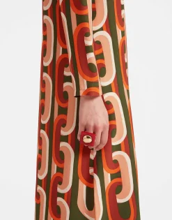 Long Sleeve Midi Swing DressPrometheus Plac&eacute;e Camouflage in Sabl&eacute;