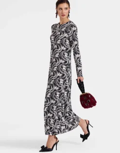 Long Sleeve Swing DressAperol Black & White in Flowy Jersey