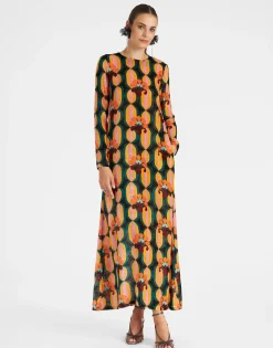 Long Sleeve Swing DressArcturus Blue Petrol in Velvet Devor&eacute;